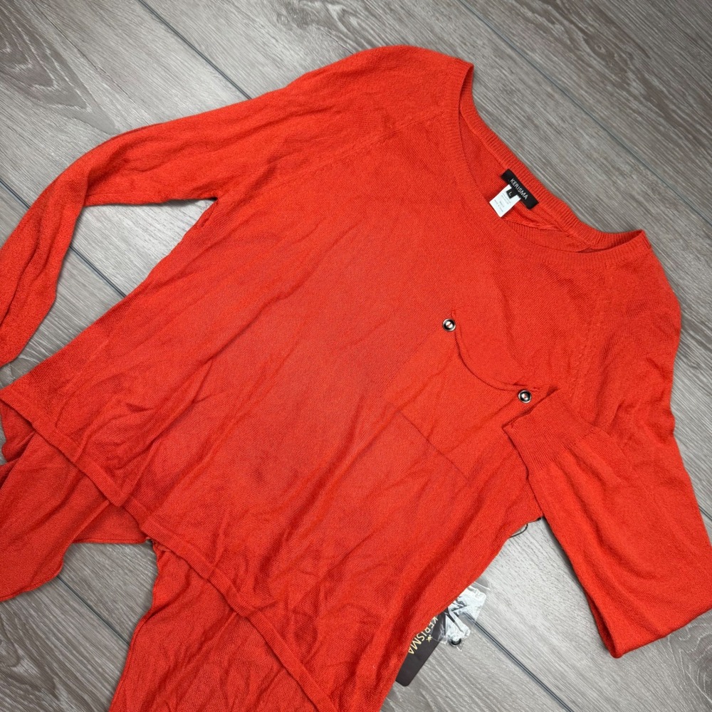 Kerisma Womens Sweater Asymmetric Open Back Pocket Red Large New